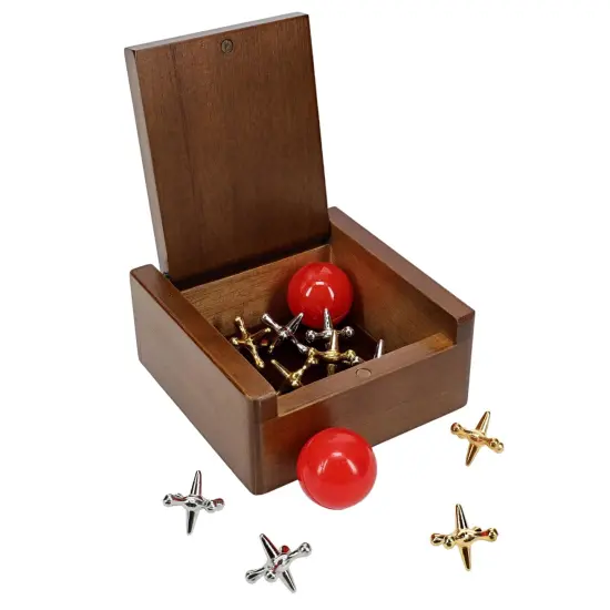 WE Games Old-Fashioned Metal Jacks in a Walnut Stain Wooden Box {1}