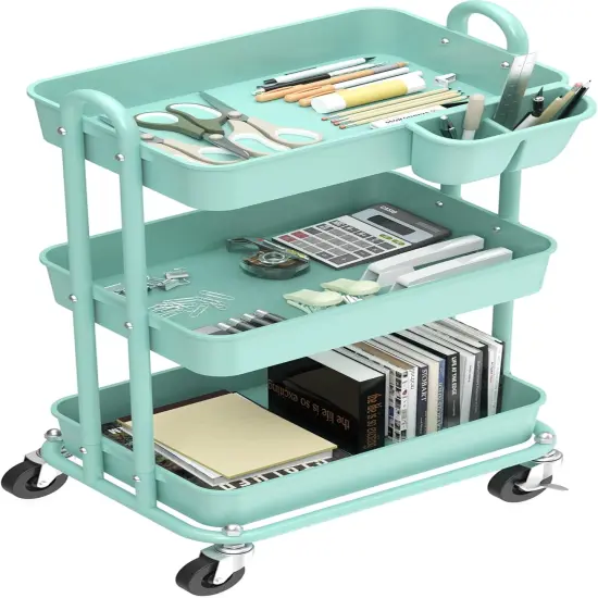 3-Tier Multifunctional Rolling Utility Cart - Turqoise {2}