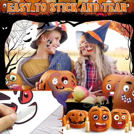 48 Pack Halloween Pumpkin Face Decorating Stickers {5}