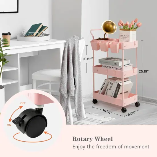 Slim Storage Cart, 3 Tier Narrow Rolling Cart on Wheels Bathroom Organizer {1}