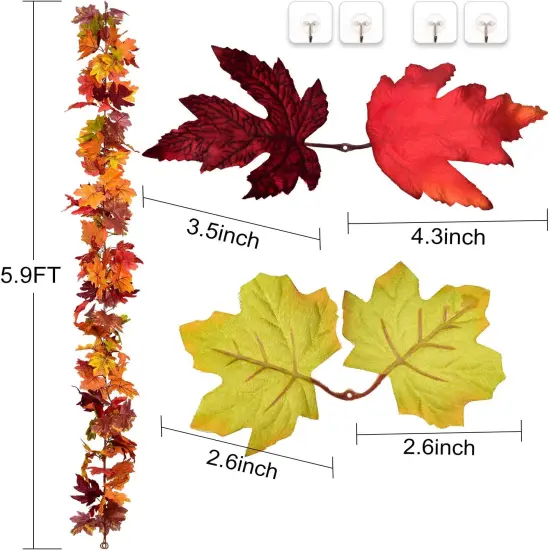 2 Pack Fall Garland Maple Leaf, 5.9Ft/Piece Hanging Vine {3}