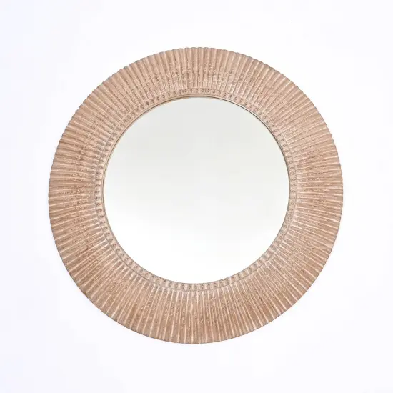 Rustic Farmhouse Style Handcarved Wooden Wall Mirror - 36" {2}