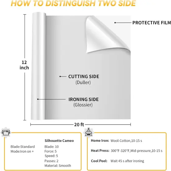 Heat Transfer Vinyl-12&rdquo; x 20ft White Iron on Vinyl Roll for Shirts {4}