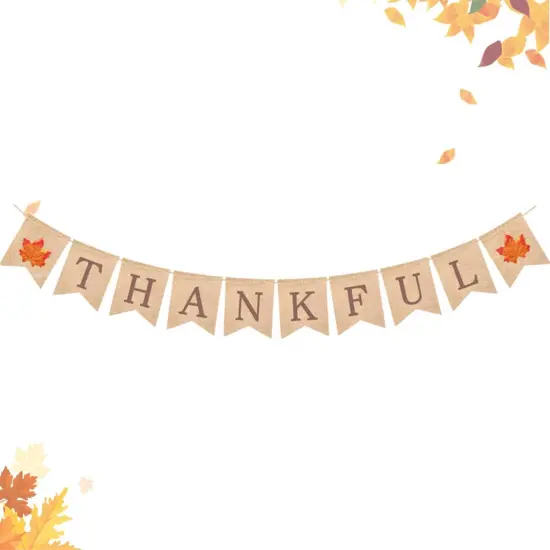 Thankful Burlap Banner Fall Autumn Maple Leaves Rustic Burlap Harvest Banner {1}