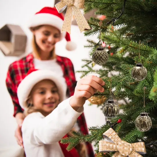 2in Farmhouse Ball Ornaments Distressed Metal Glass Christmas Decor Gold {3}