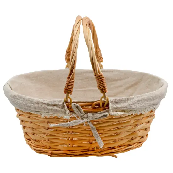 Wicker Basket with Handles Cloth Liner Easter Picnic Gift Beige {1}