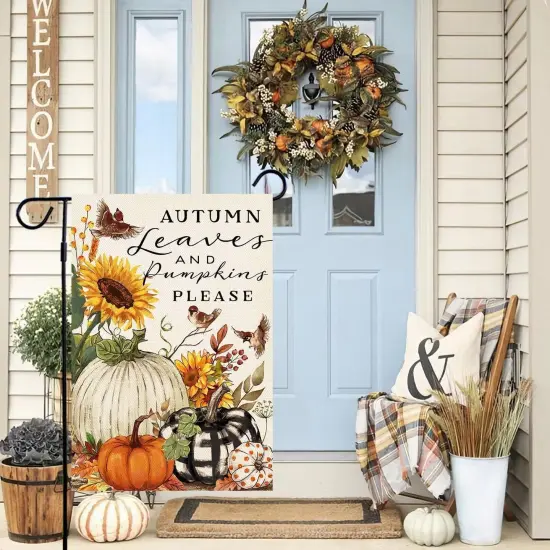 Fall Pumpkins Garden Flag 12.5 x 18 Inch Double Sided Fall Autumn Leaves {2}