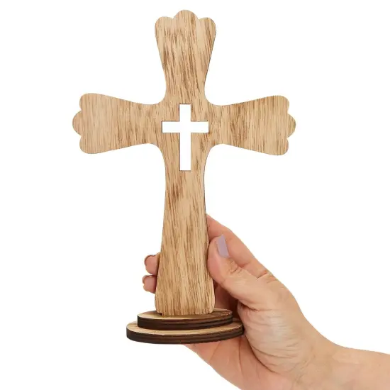 3 Pack Catholic Wooden Cross Baptism Centerpieces for Tables, Communion, Home Decor (6 x 9 In) Brown {6}