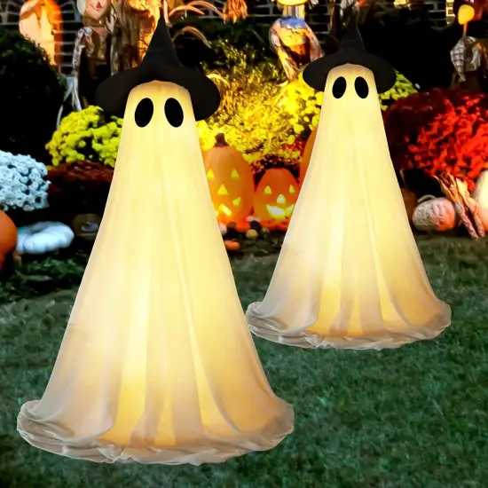 Spooky Halloweens Ghosts Decorations Outside with Witch Hat for Lawn Yards Front Porches {1}