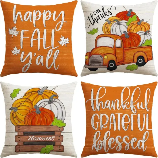 Set of 4 Fall Decorative Throw Pillow Covers 20x20 Inch {1}