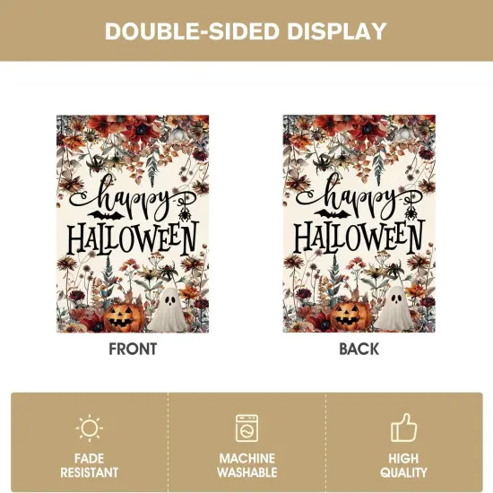 Floral Happy Halloween House Flag 28x40 Inch Double Sided Outside {6}
