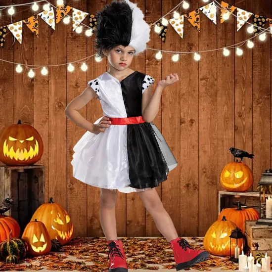 Baby Cruella Costume Dress with Headpiece Disney Inspired {3}