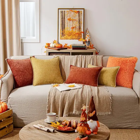 Pack of 2 Fall Burnt Orange Throw Pillow Covers 18x18 Inch {2}