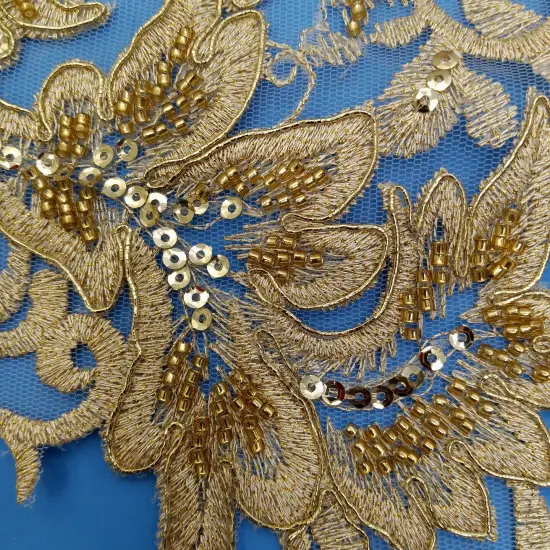 Beaded & Corded Lace Medallion Applique on 100% Polyester Mesh 25" X 10.5" Each White Color {6}