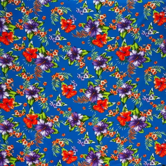 1 Yard Hibiscus Palm Leaves Cotton Fabric 36" Lx 45" W Blue {1}
