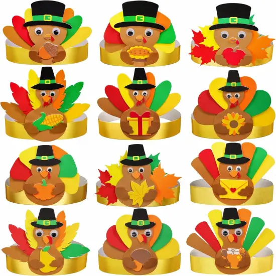 24 Sets Thanksgiving Turkey Headbands Fall Craft Kits {4}