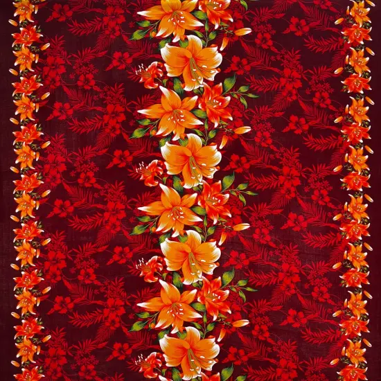 1 Yard Triple Lily Tropical Floral Rayon Fabric 36" L x 45" W Lightweight Orange/Blue {4}