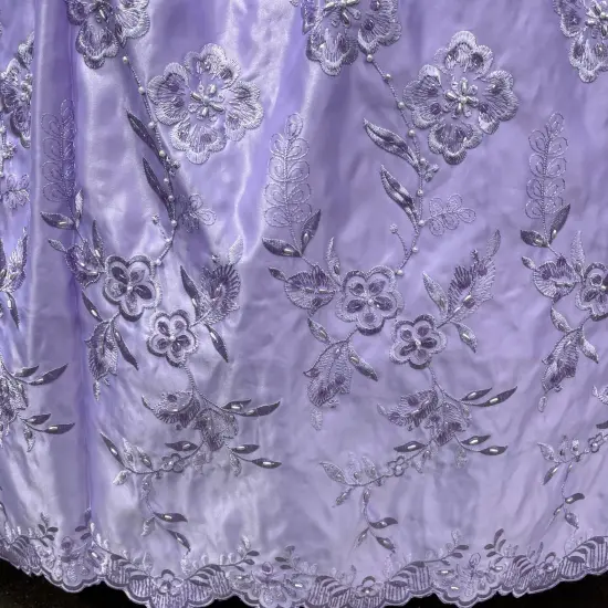 1 Yard Beaded Bridal Lace Fabric Embroidered on 100% Polyester Satin 54" Wide Fuchsia {6}