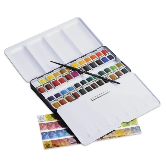 Sennelier French Artists' Watercolors - Set of 48, Metal Case, Half Pans {2}