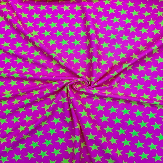 1 Yard Star Print Spandex Fabric Four Way Stretch for Costumes and Activewear 58"/60" Width Yellow w Pink Stars {3}