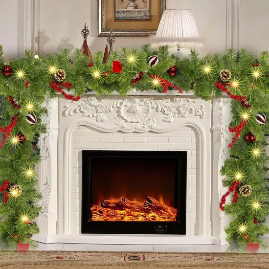 9 FT Artificial Christmas Garland, Pre-Lit 50 LED Battery Operated Lighted {3}