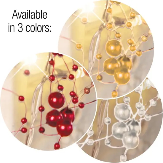 Indoor Christmas Decorations, Festive Lighted Berry Beaded Garland Gold- 120" L {3}