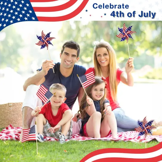 American Flags Patriotic Pinwheels,24 Pack Classroom American Flags Decorations Small USA Flags On Stick With Yard USA Pinwheels,Red White And Blue Decorations For Patriotic Party Supplies {5}