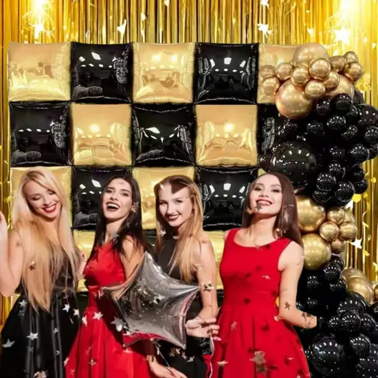 Mylar Gold Black Square Foil Balloon Wall Tunnel Arch Background Chrome Double sided Flat Metallic Gold& Black Balloon Garland Kit Graduation Anniversary Birthday Backdrop Party Decorations {4}