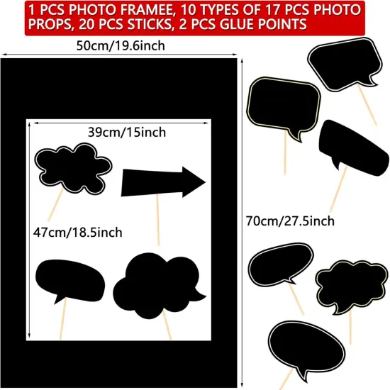18pcs Blank Photo Booth Props Black Chalkboard Photo Booth Props Frame with Bubble DIY Photo Props for Birthday Wedding Party Supplies(Black) {3}
