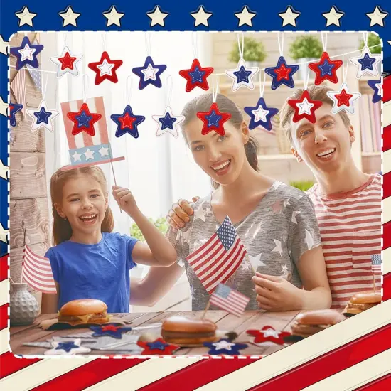 18 Pcs Memorial Day Star Felt Ornaments Patriotic 4th of July Hanging Stars 3.14 Inch White Red Blue Independence Day Tree Decorations for Memorial Veteran Day Party Decor(Classic Style) {4}