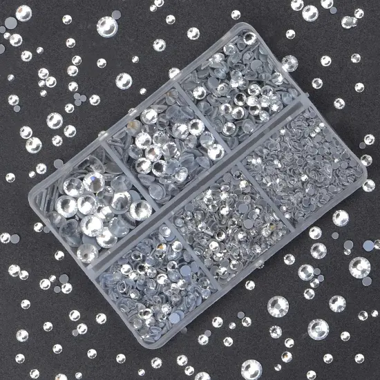 4000pcs Mixed Size Hot Fix Round Crystals Gems Glass Stones Hotfix Flat Back Rhinestones (Clear Crystal) {4}