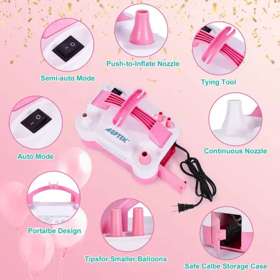 Electric Air Balloon Pump with Built-in Tying Tool, 110V 600W Pink and White Portable Dual Nozzle Inflator/Blower for Party Decoration-with Tying Tool on Handle {3}