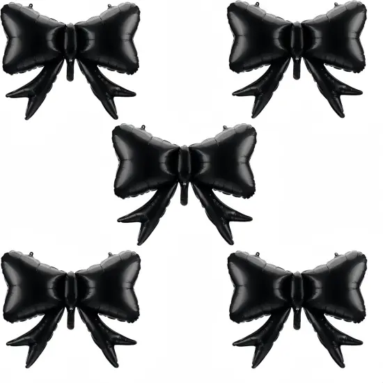 5Pcs Black Bow Mylar Foil Balloons Decorations/Suitable for Retro Classic Party/Gothic Style Party/Luxurious Palace Princess Party/Black Wedding Party Decorations {1}