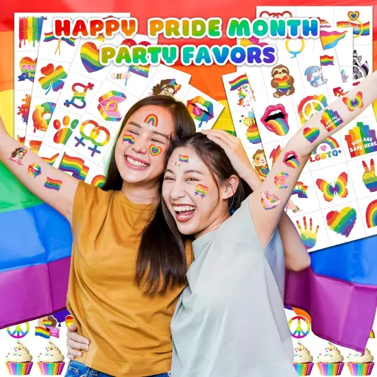 96PCS Happy Pride Month LGBT Rainbow Flag Pre-Cut Fake Tattoo Stickers, School Rewards & Gifts Boys & Girls {2}