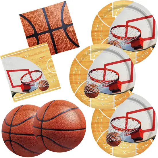 Basketball Party Supplies Kit for 16,- Basketball Party Decorations with Dinner & Dessert Paper Plates and Napkins - for Basketball Birthday & Sports Party Decorations {1}