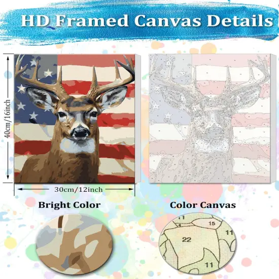 Framed Paint by Numbers Kit for Adults, American Deer Paint by Numbers with Frame,Deer Paint by Number Framed Canvas for Adults Animals (12x16Inch, Without Easel) {2}