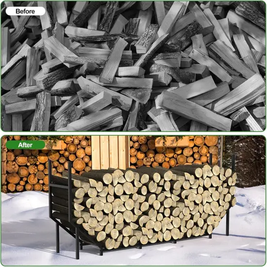6FT Heavy-Duty Outdoor/Indoor Firewood Rack &ndash; Large Capacity Log Holder for Fireplace, Fire Pit, or Garage, Weather-Resistant Metal Storage with Elevated Base {4}