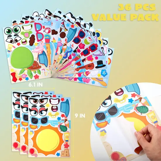 36 Pcs 9"x6" Summer Scene Make a face Stickers for Kids, Make Your Own Summer Sticker Sheets, Party Favors Kids Crafts, Goodie Bags Stuffers, Classroom Rewards {2}