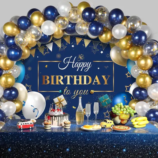Navy Blue Birthday Confetti Balloons Kit Set 50 Pieces Photography Backdrop Banner Package for Boys Girls Men Women Birthday Party Decorations Supplies(Navy Blue and Gold) {5}
