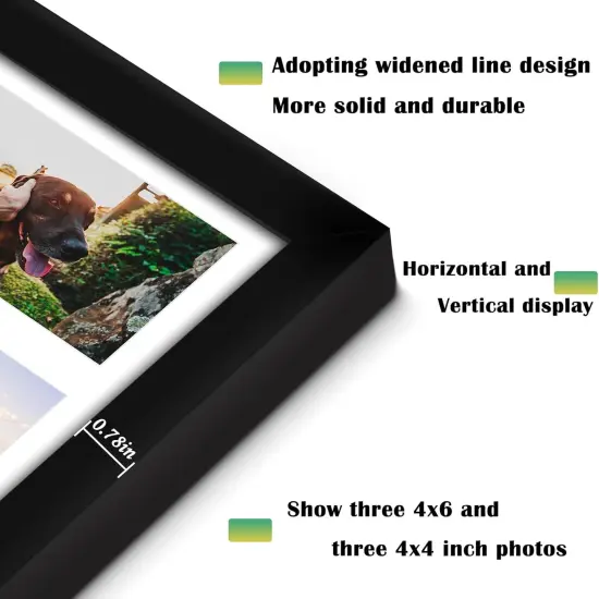 12x14 Picture Frame, Collage Picture Frame, Display Three 4x4 inch Photos and Three 4x6 inch Photos, for Available Horizontal Wall Mounting Display and Vertical, Black. {5}