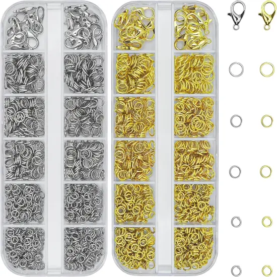 1720pcs Jump Rings for Jewelry Making Kit with Jump Rings and Lobster Clasps,Gold & Silver Open Jump Rings for Necklace and Jewelry Repair,Jewelry Findings Kit for Jewelry Making Supplies {1}