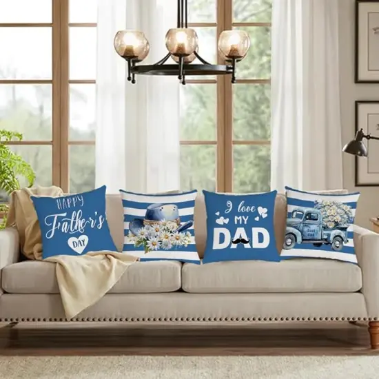 Fathers Day Pillow Covers 18x18 Set of 4 Velvet Dad Throw Pillow Covers Blue I Love You Dad Pillow Cases Cushion Covers Outdoor Sofa Couch Home Decorations Gift for Father Dad Birthday (18) {5}