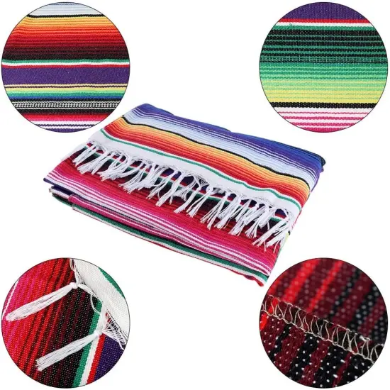 Mexican Tablecloth 60 x 85 Inch, Colorful Cotton Mexican Blanket with Fringe, Handwoven Beautiful Table Cloth for Mexican Fiesta Party Cinco de Mayo Decorations Perfect Picnic Blanket {4}