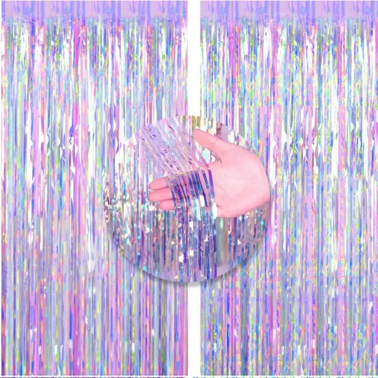 2pcs 3ft x 8.3ft Shiny Corlorful Metallic Tinsel Foil Fringe Curtains Photo Booth Props for Engagement Bridal Shower Bachelorette Baby Shower Bachelorette Holiday Celebration Party Decorations {2}