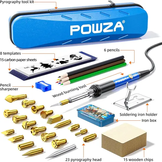Corded Electric 72Pcs Wood Burning Kit for Beginners, Adjustable Professional wood burner pen Tool and Accessories, woodburning Embossing Carving (BLUE) {2}