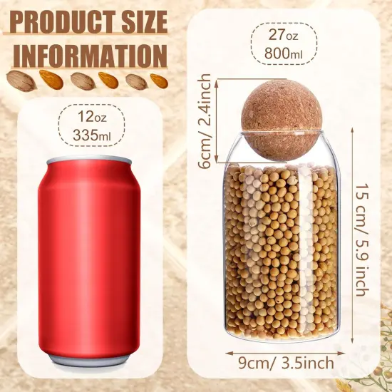 3 Pcs Glass Jar Storage Container with Ball Cork Decorative Round Organizer Bottle Sealed Canister Jar with Airtight Seal Wooden Lid for Food Coffee Bean Candy Biscuits Spice(800 ML/ 27 Oz) {4}
