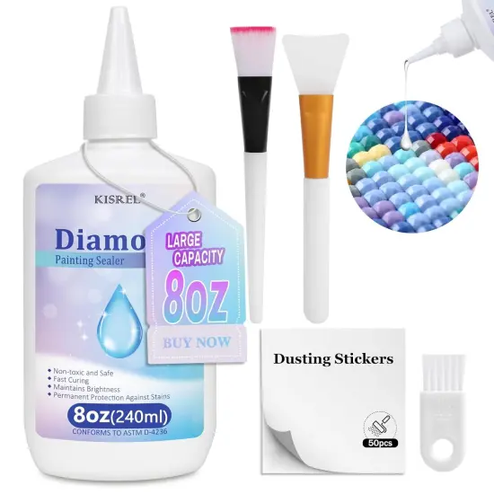 8OZ Diamond Painting Sealer, Diamond Painting Tools Adhesive with Applicator, 5D Diamond Painting Glue Sealer Permanent Hold, Shine Effect Conserver for Jigsaw Puzzles（240ML） {1}