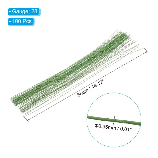 28 Gauge 14" Floral Stem Wire, 100 Pcs Paper Wrapped Iron Artificial Flower Stem Accessories for DIY Bouquet Stem and Craft Decoration, Light Green {2}
