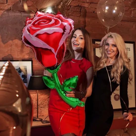 3D Red Rose Balloon Flower Decor Girls Pink Princess Supplies Romantic Decoration, 6 Pack Rose Foil Balloons {4}