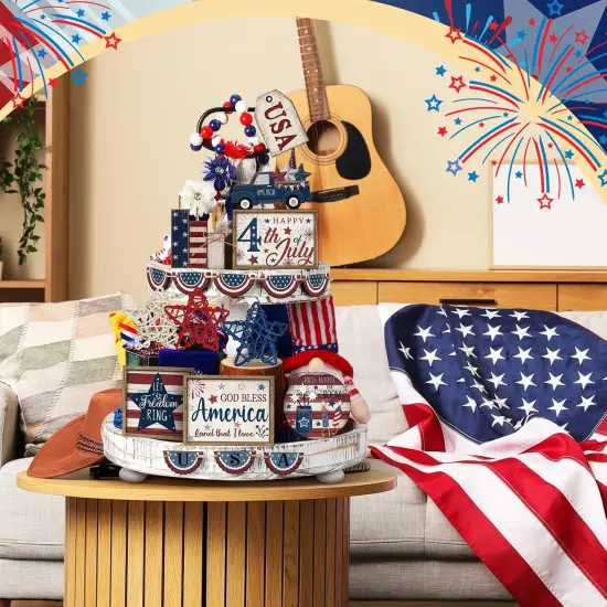 20 Pcs 4th of July Patriotic Tiered Tray Decoration Independence Day {5}